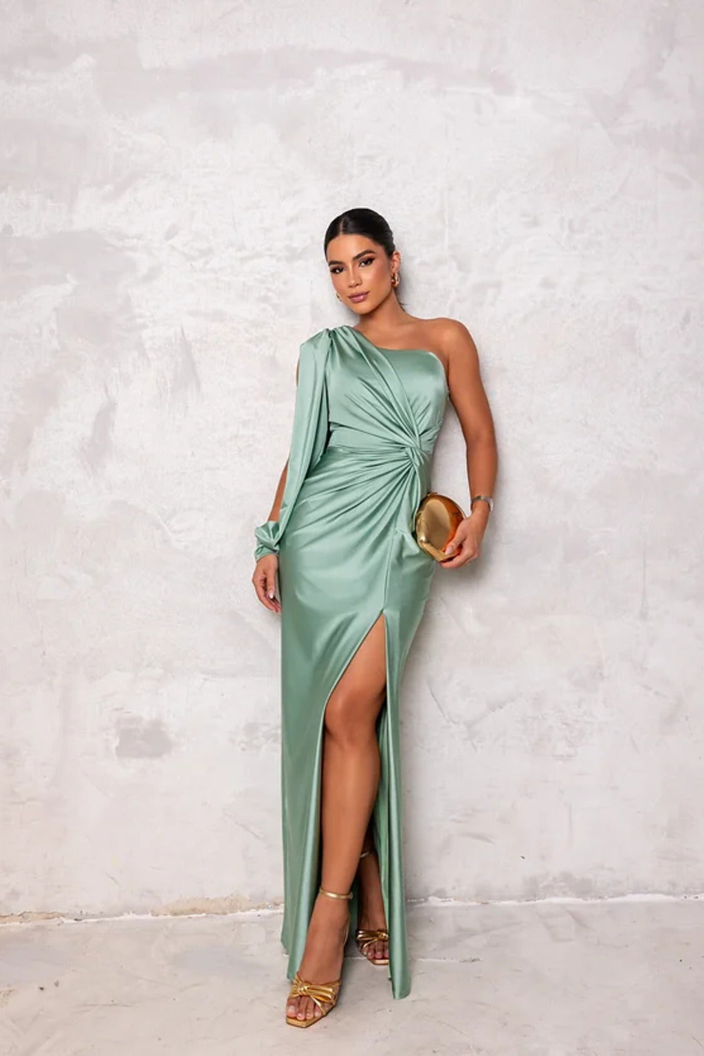 Drapnotte One-Shoulder Maxi Dress – Satin Evening Women Formal Elegant Party Maxi Dress
