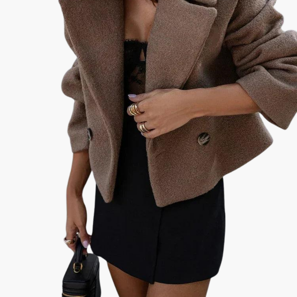 Pethla Oversized Double-Breasted Crop Jacket – Wool Blend Tailored Women Casual Office Workwear Blazer