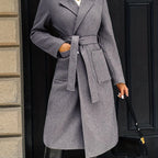 Tywraye Belted Longline Coat – Women Elegant Tailored Office Outerwear Autumn Winter Long Coat