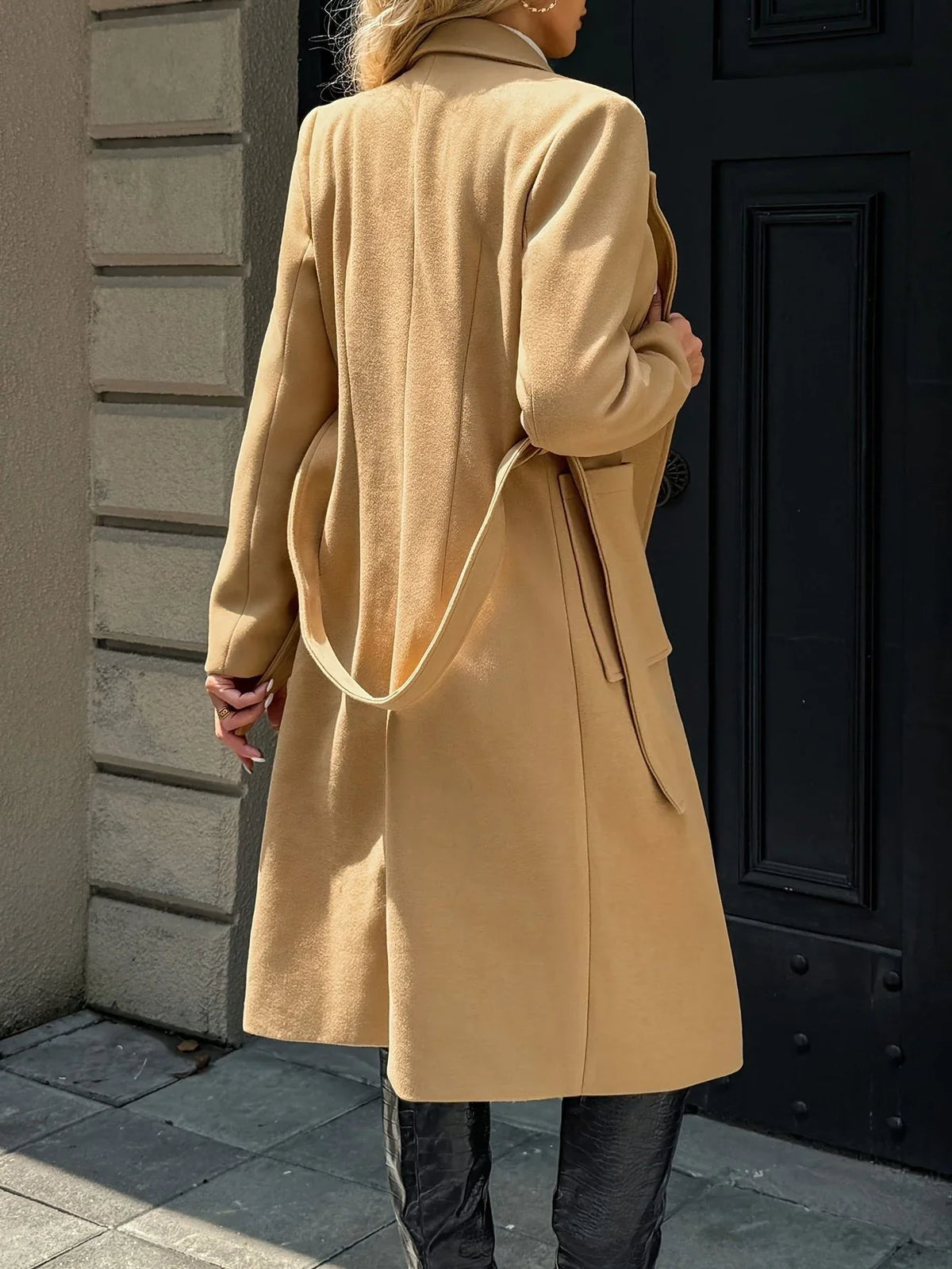 Tywraye Belted Longline Coat – Women Elegant Tailored Office Outerwear Autumn Winter Long Coat