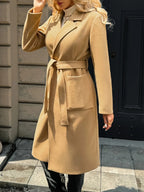 Tywraye Belted Longline Coat – Women Elegant Tailored Office Outerwear Autumn Winter Long Coat