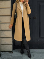 Tywraye Belted Longline Coat – Women Elegant Tailored Office Outerwear Autumn Winter Long Coat