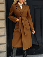 Tywraye Belted Longline Coat – Women Elegant Tailored Office Outerwear Autumn Winter Long Coat
