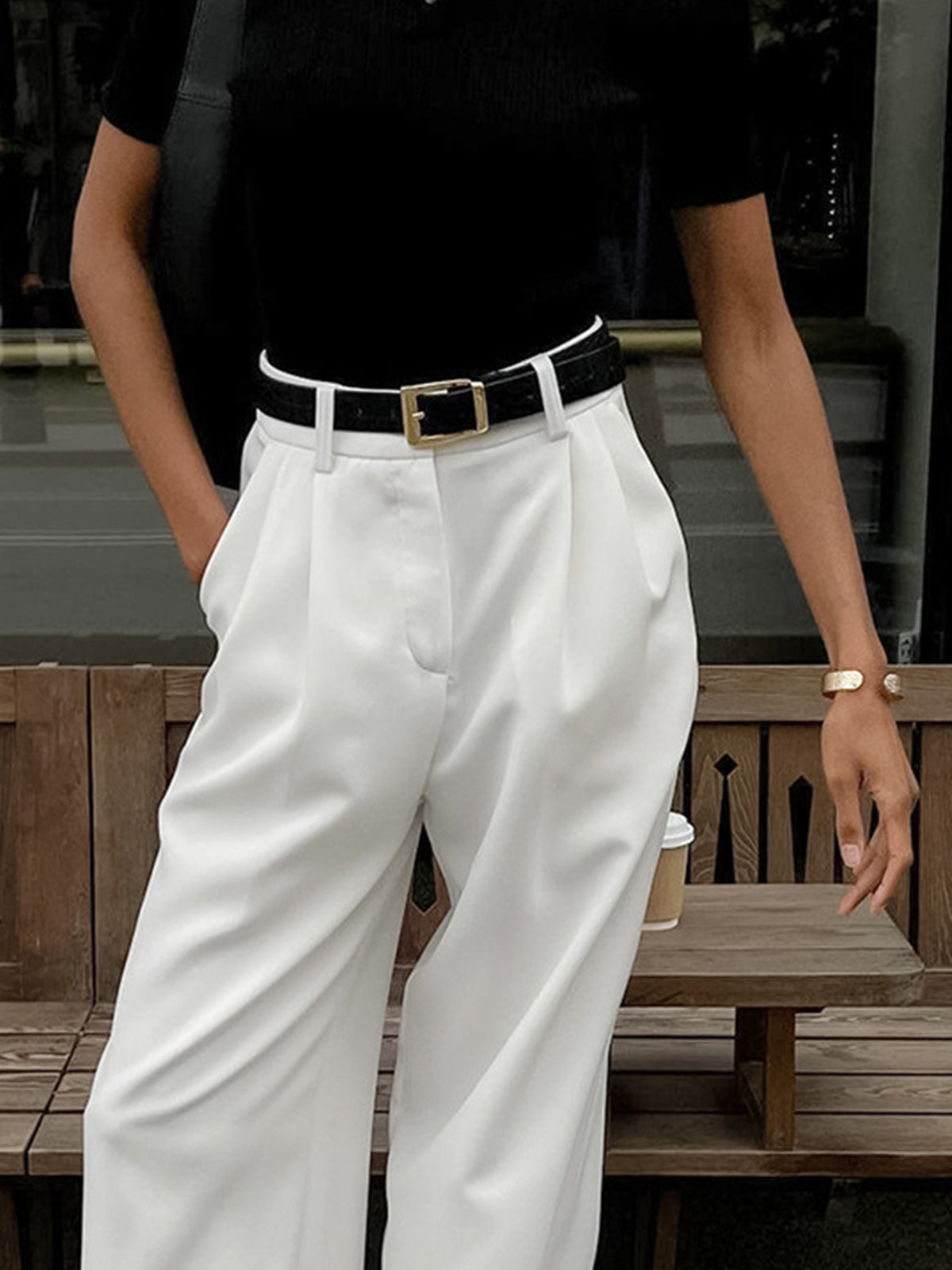 Plefron High-Waist Wide-Leg Trousers – Women Tailored Office Smart Casual Pleated Wide-Leg Trousers