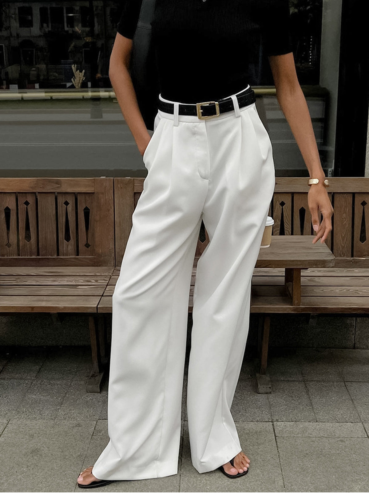 Plefron High-Waist Wide-Leg Trousers – Women Tailored Office Smart Casual Pleated Wide-Leg Trousers