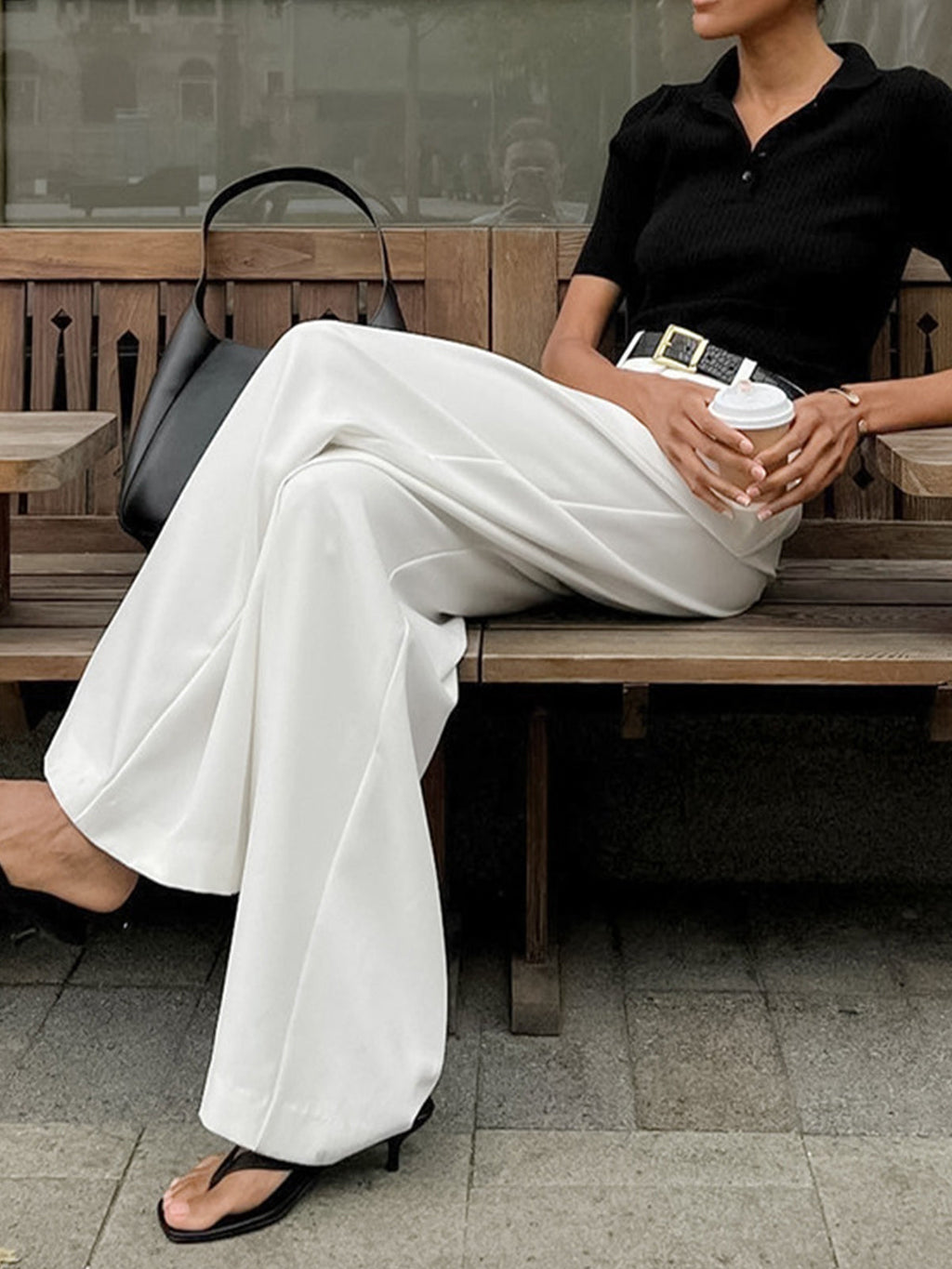Plefron High-Waist Wide-Leg Trousers – Women Tailored Office Smart Casual Pleated Wide-Leg Trousers
