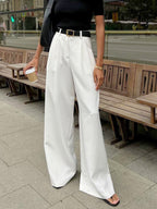 Plefron High-Waist Wide-Leg Trousers – Women Tailored Office Smart Casual Pleated Wide-Leg Trousers