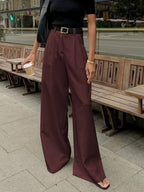 Plefron High-Waist Wide-Leg Trousers – Women Tailored Office Smart Casual Pleated Wide-Leg Trousers