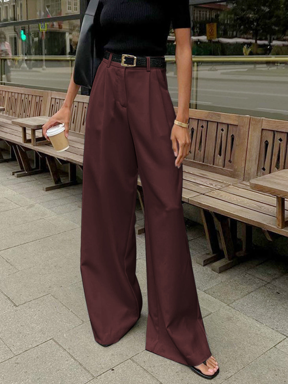 Plefron High-Waist Wide-Leg Trousers – Women Tailored Office Smart Casual Pleated Wide-Leg Trousers