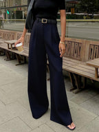 Plefron High-Waist Wide-Leg Trousers – Women Tailored Office Smart Casual Pleated Wide-Leg Trousers