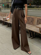 Plefron High-Waist Wide-Leg Trousers – Women Tailored Office Smart Casual Pleated Wide-Leg Trousers