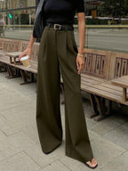 Plefron High-Waist Wide-Leg Trousers – Women Tailored Office Smart Casual Pleated Wide-Leg Trousers