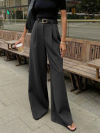 Plefron High-Waist Wide-Leg Trousers – Women Tailored Office Smart Casual Pleated Wide-Leg Trousers