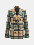 Torrune Double-Breasted Check Blazer – Women Tailored Office Casual Autumn Workwear Plaid Blazer