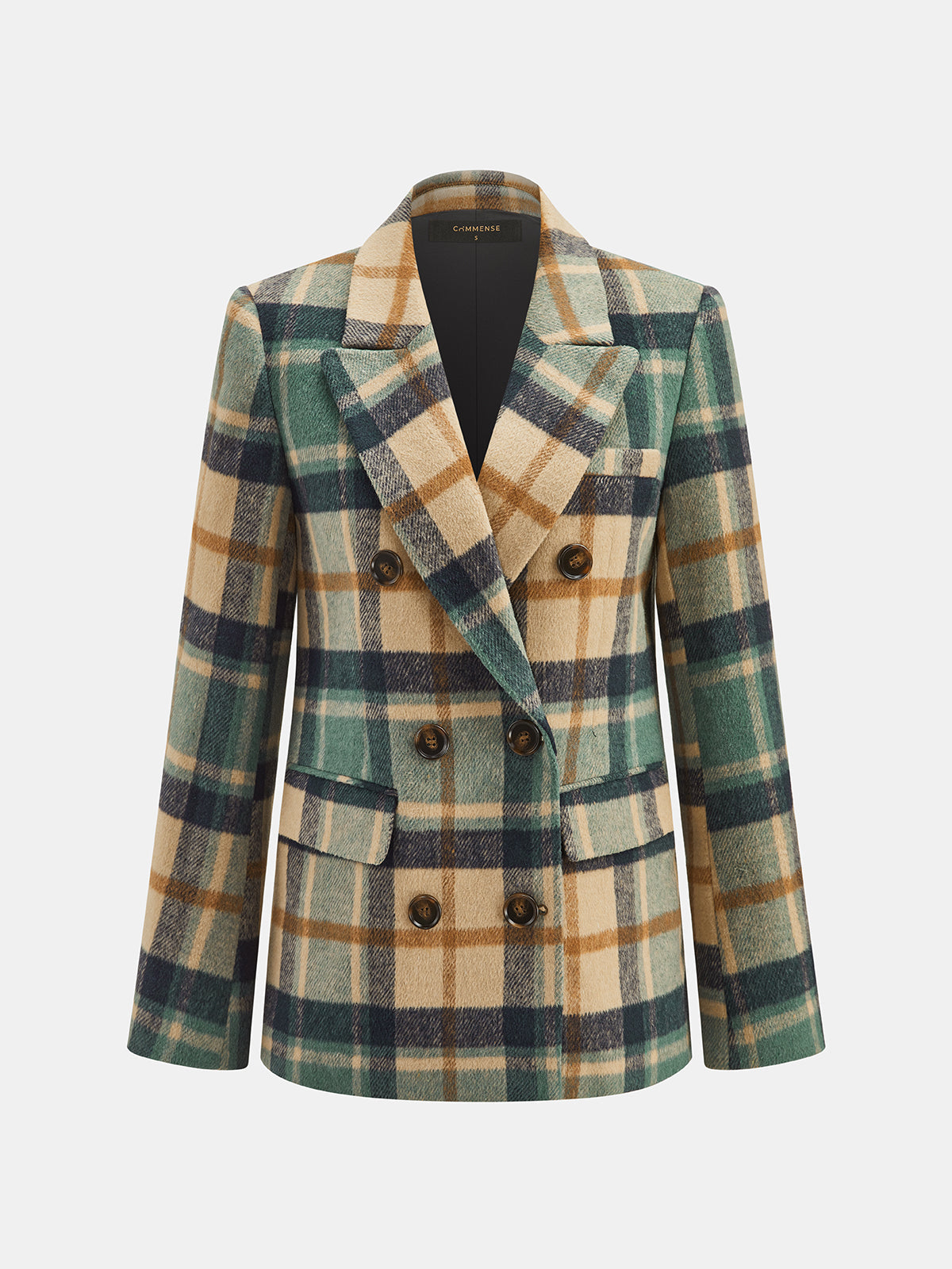 Torrune Double-Breasted Check Blazer – Women Tailored Office Casual Autumn Workwear Plaid Blazer
