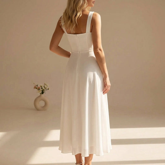 Square Neck Sleeveless Chiffon Midi Dress