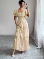 Petalia Flutter Sleeve Maxi Dress – Floral Pink Maxi Dress Women Wedding Guest Formal Evening Long Dress