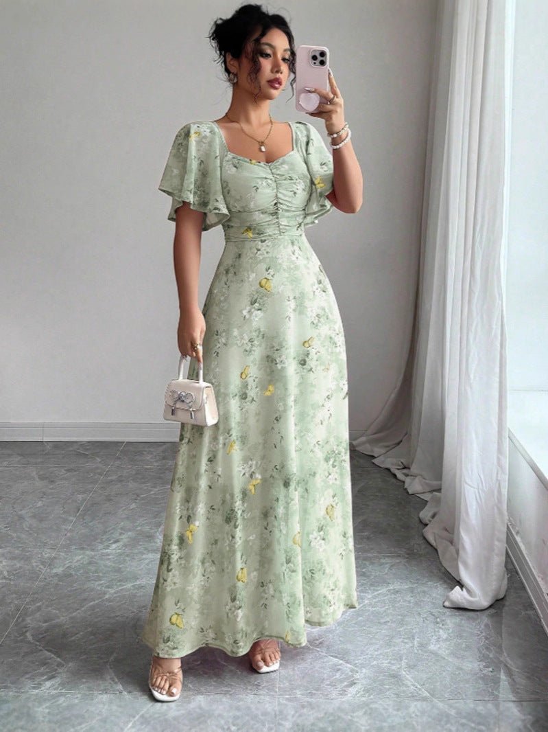 Petalia Flutter Sleeve Maxi Dress – Floral Pink Maxi Dress Women Wedding Guest Formal Evening Long Dress