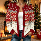 Snowflyx Fair Isle Button Cardigan – Knit Christmas Women Festive Holiday Long Sleeve Crew Neck Cardigan
