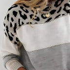 Zigstyn Leopard Colourblock Knit Jumper – Women Casual Autumn Winter Sweater Crew Neck Long Sleeve Top