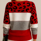 Zigstyn Leopard Colourblock Knit Jumper – Women Casual Autumn Winter Sweater Crew Neck Long Sleeve Top
