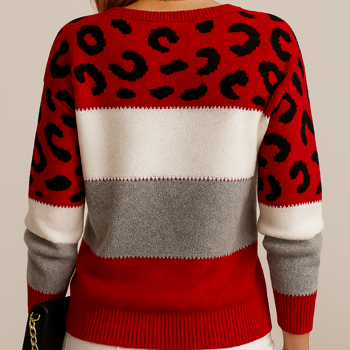 Zigstyn Leopard Colourblock Knit Jumper – Women Casual Autumn Winter Sweater Crew Neck Long Sleeve Top