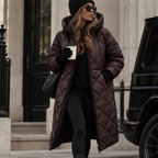 Quiltonde Quilted Longline Hooded Coat – Padded Long Puffer Jacket Women Winter Warm Oversized Coat