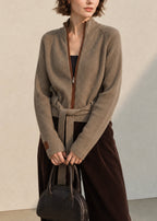 Tywrapa Ribbed Zip Cardigan – Ribbed Knit Cardigan Women Casual Autumn Belted Tie Waist Zip Cardigan