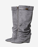 Slouvert Slouchy Knee-High Boots – Suede Block Heel Women Autumn Winter Knee High Boots