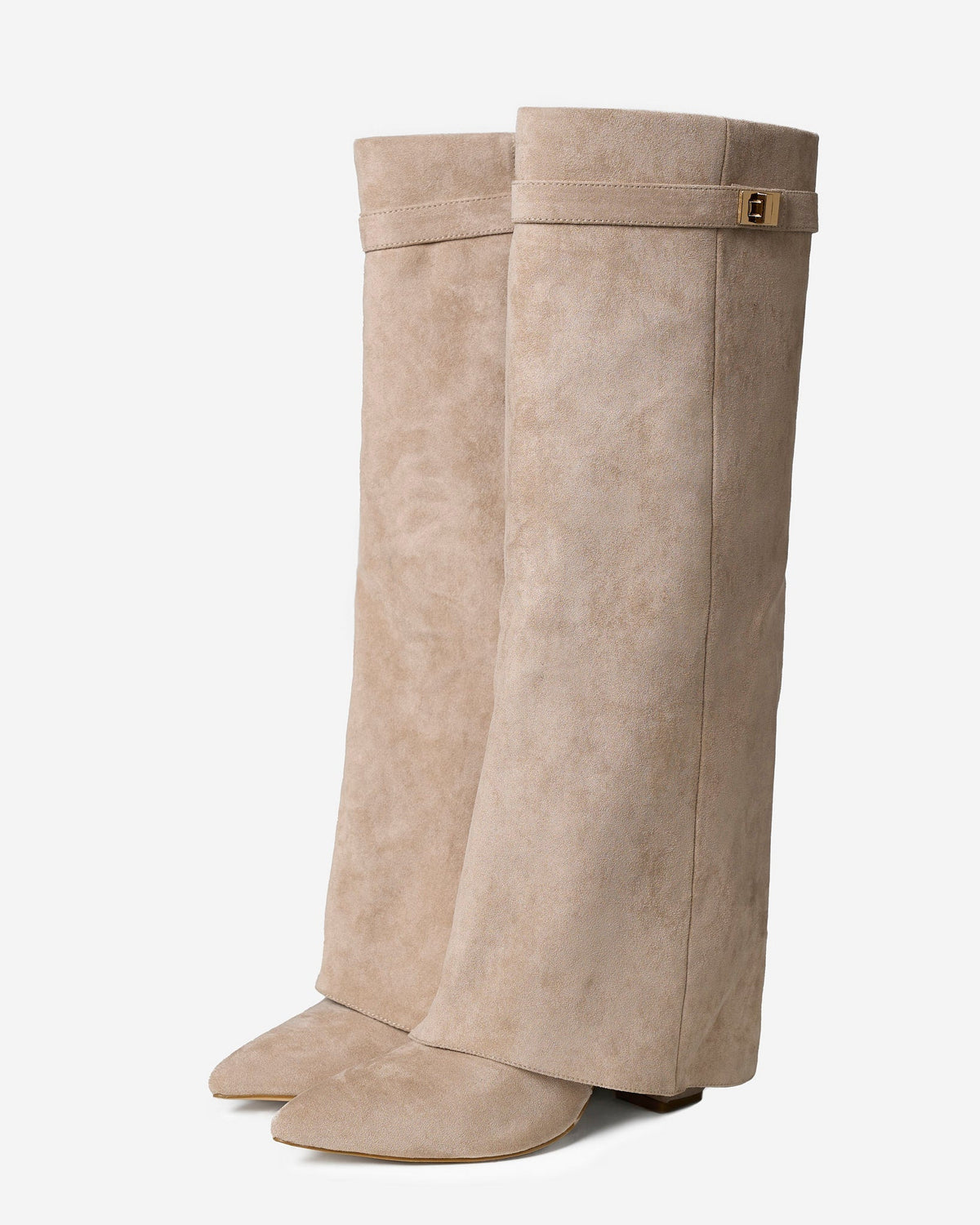 Foldrix Suede Knee High Boots – Women Flat Heel Fold Over Cuff Autumn Winter Smart Casual Boots
