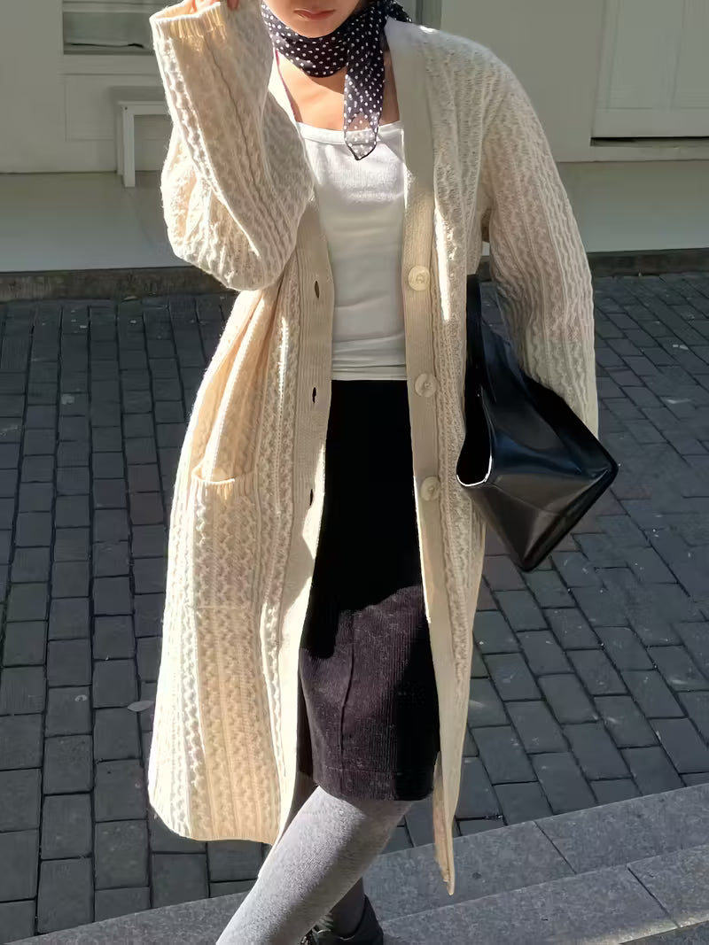 Dames Vintage Lange Cardigan met Zakken