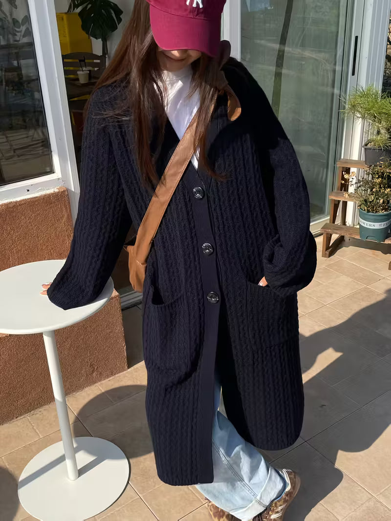 Dames Vintage Lange Cardigan met Zakken