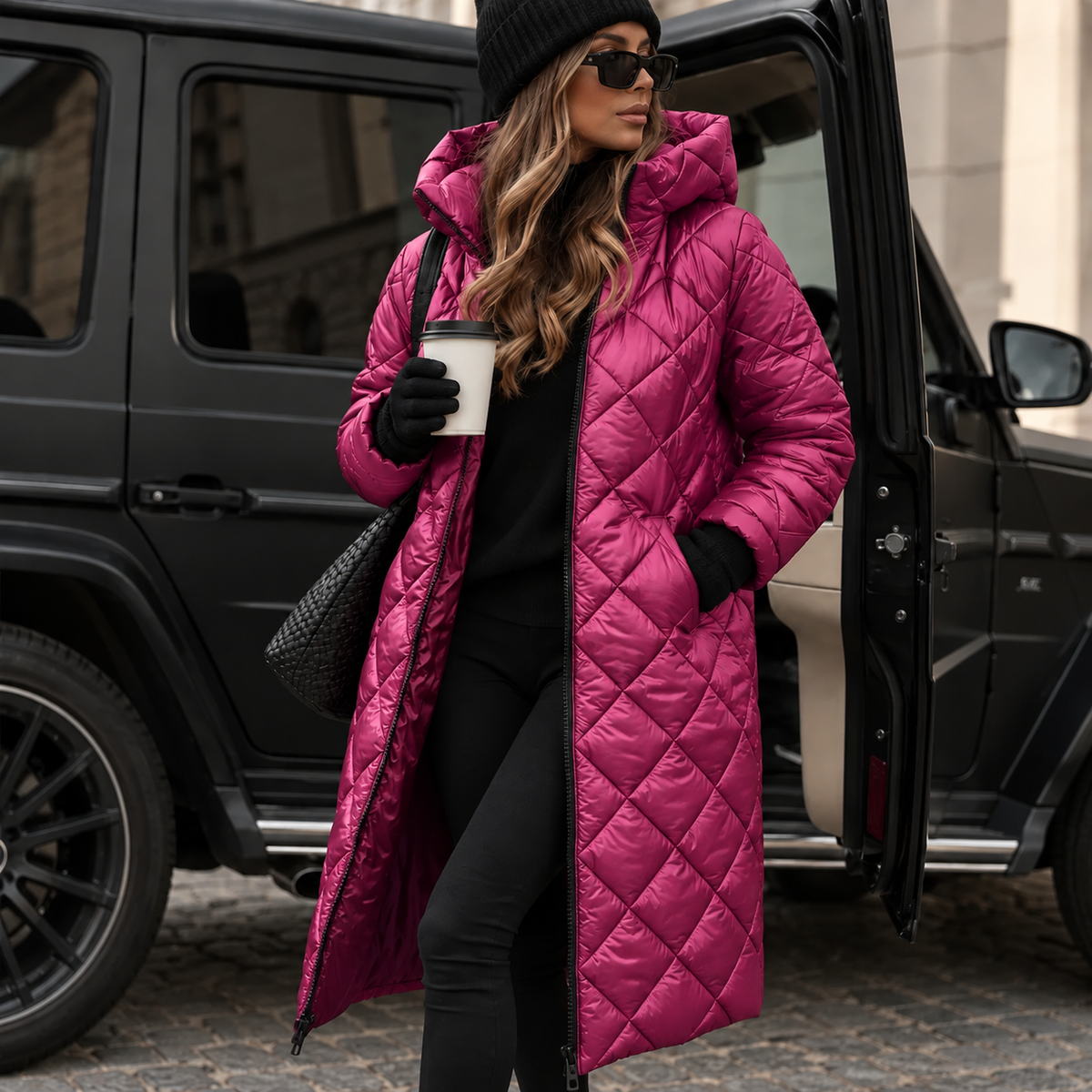 Quiltonde Quilted Longline Hooded Coat – Padded Long Puffer Jacket Women Winter Warm Oversized Coat