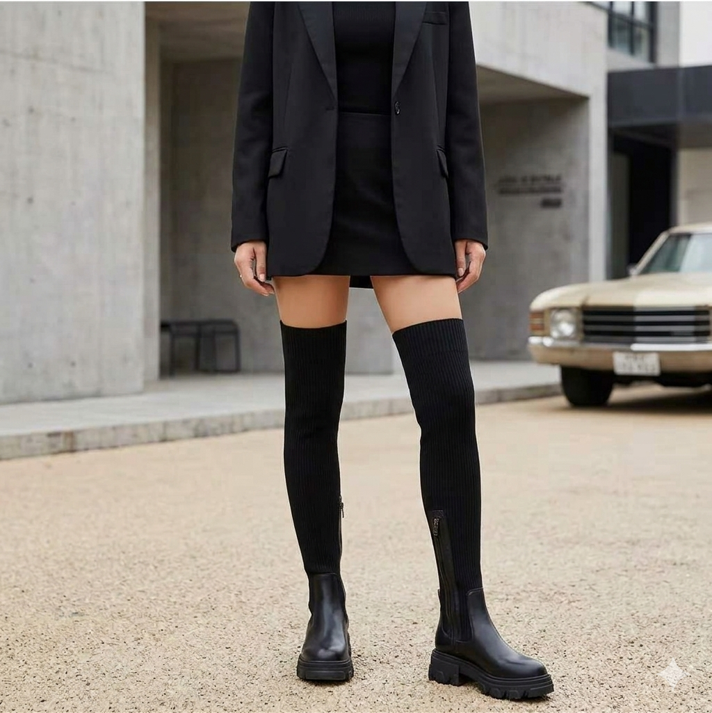 Tredform Platform Knee High Boots – Chunky Sole Women Leather Chelsea Knee High Boots British