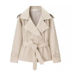 Beltyne Cropped Belted Trench Jacket – Double Breasted Women Tailored Office Workwear Formal Blazer Jacket