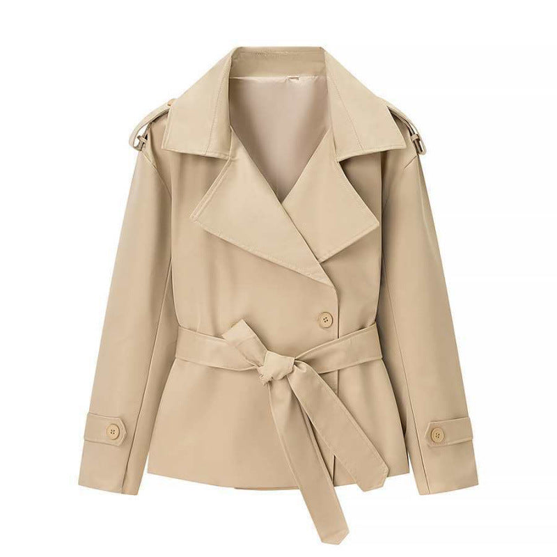 Beltyne Cropped Belted Trench Jacket – Double Breasted Women Tailored Office Workwear Formal Blazer Jacket