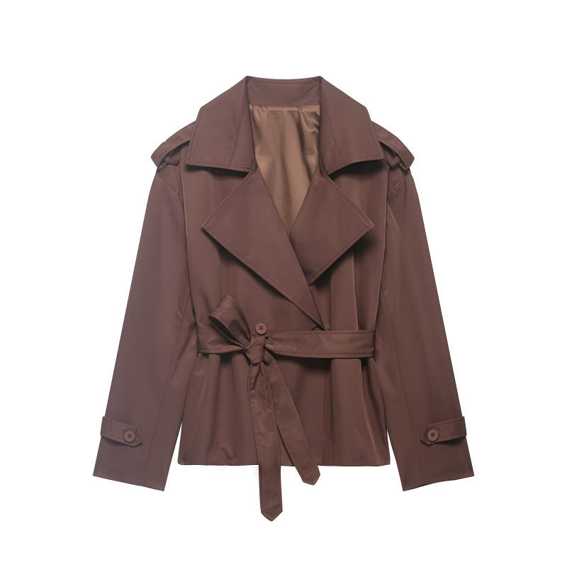 Beltyne Cropped Belted Trench Jacket – Double Breasted Women Tailored Office Workwear Formal Blazer Jacket