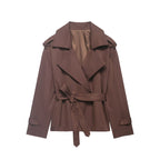 Beltyne Cropped Belted Trench Jacket – Double Breasted Women Tailored Office Workwear Formal Blazer Jacket
