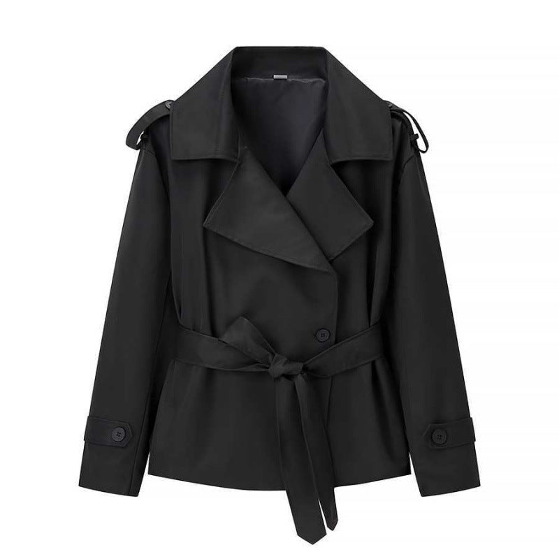 Beltyne Cropped Belted Trench Jacket – Double Breasted Women Tailored Office Workwear Formal Blazer Jacket