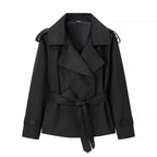 Beltyne Cropped Belted Trench Jacket – Double Breasted Women Tailored Office Workwear Formal Blazer Jacket