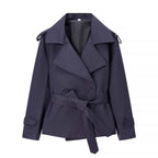 Beltyne Cropped Belted Trench Jacket – Double Breasted Women Tailored Office Workwear Formal Blazer Jacket