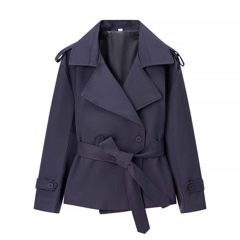 Beltyne Cropped Belted Trench Jacket – Double Breasted Women Tailored Office Workwear Formal Blazer Jacket