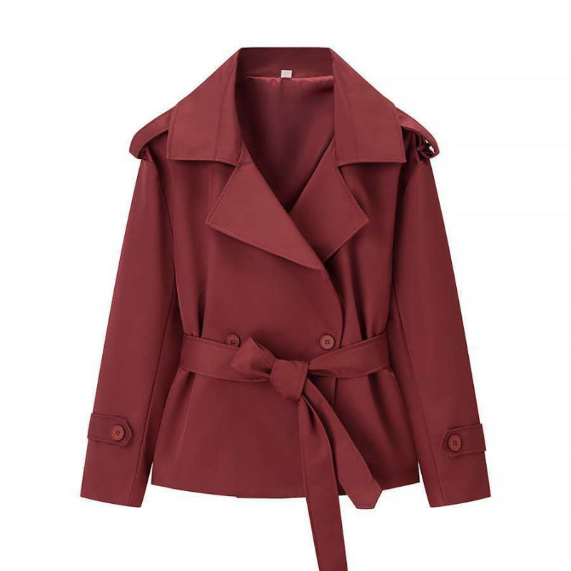 Beltyne Cropped Belted Trench Jacket – Double Breasted Women Tailored Office Workwear Formal Blazer Jacket