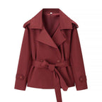 Beltyne Cropped Belted Trench Jacket – Double Breasted Women Tailored Office Workwear Formal Blazer Jacket