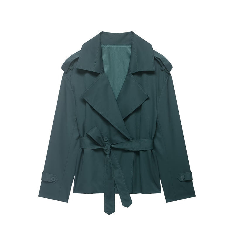 Beltyne Cropped Belted Trench Jacket – Double Breasted Women Tailored Office Workwear Formal Blazer Jacket