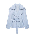 Beltyne Cropped Belted Trench Jacket – Double Breasted Women Tailored Office Workwear Formal Blazer Jacket