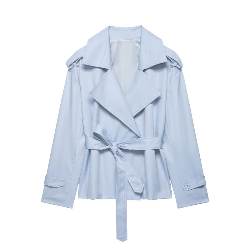 Beltyne Cropped Belted Trench Jacket – Double Breasted Women Tailored Office Workwear Formal Blazer Jacket