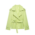 Beltyne Cropped Belted Trench Jacket – Double Breasted Women Tailored Office Workwear Formal Blazer Jacket