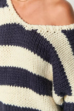 Chunriva Oversized Striped Knit Jumper – Off Shoulder Slouchy Women Casual Autumn Knitwear Jumper