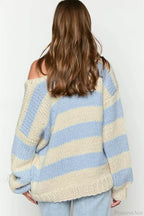 Chunriva Oversized Striped Knit Jumper – Off Shoulder Slouchy Women Casual Autumn Knitwear Jumper